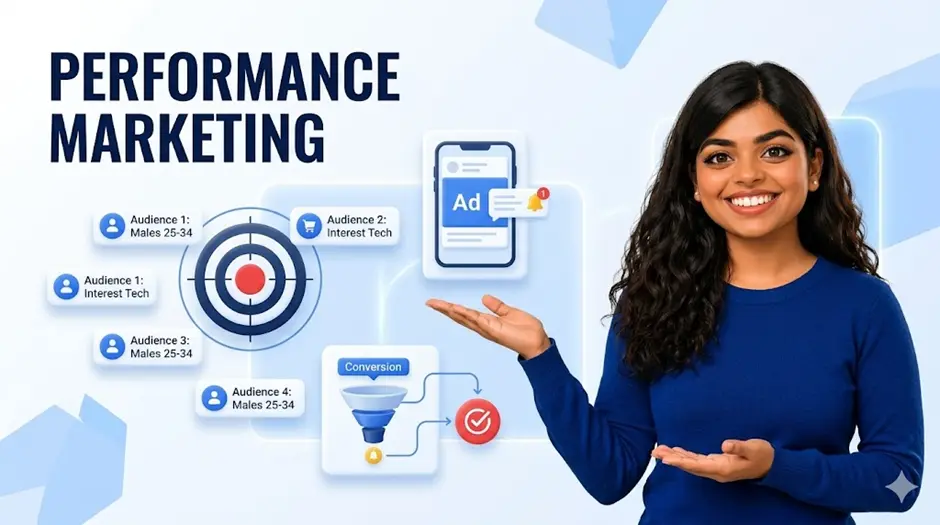 Performance marketing service in Ahmedabad by Meenal Digital Marketer — audience targeting, ad campaigns and conversion funnel strategy